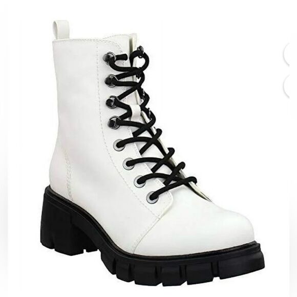 MIA Mila White Faux Leather Combat Lace Up Boots Size 7.5 M - Picture 1 of 11